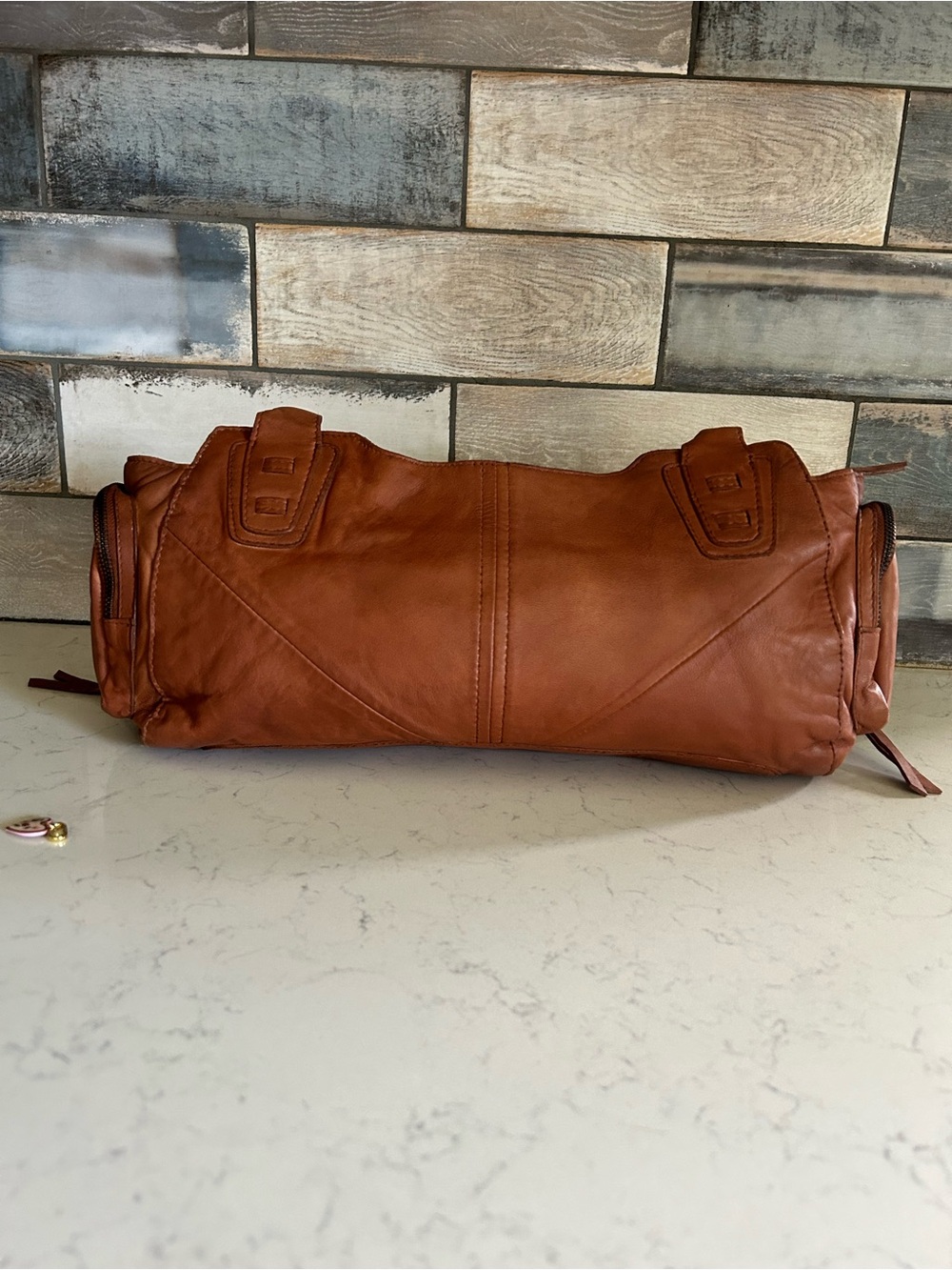 NWT Free People Sabo East West Bag in Saddle With Charms & Scarf - Picture 12 of 16